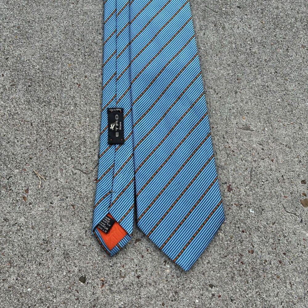 Etro Milano Tie Mens Blue Striped Silk Made In Italy Necktie